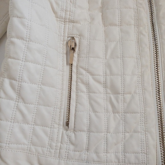 𝅺Forever 21 White Vegan Faux Leather Moto Jacket Coat Checker Print Size L NWOT - Picture 7 of 14